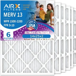 AIRX FILTERS WICKED CLEAN AIR. 14x25x2 Air Filter MERV 13 Electrostatic Pleated Air Conditioner Filter 6 Pack HVAC AC Furnace Filters