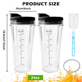 Mixer Replacement Parts for Ninja, 2 Pieces Cup Replacement Parts for Ninja, Replacement Parts for Mixer Ss100, Ss101, Ss300, Includes 2 Flip-Top Lids, 1 Rubber Seal, 1 Cup Brush (710 ml)