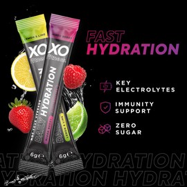 XO Fitness Hydration Sachets | Key Electrolytes | Immunity Support with Essential Vitamins | Zero Sugar & Low Calorie Hydration Multipliers | Mixed Berry & Lemon Lime (10 Sachets)