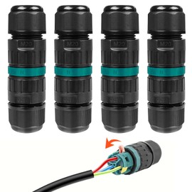 Fousenuk Pack of 4 IP68 Cable Connectors, Waterproof Cable Connector, Cable Sleeve, Cable Connection, Waterproof, Cable Connection, 3-Pin Earth Cable Connection Sleeve, Junction Box