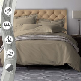 Pizuna Pure 100% Cotton King Duvet Cover Set, 600 Thread Count Long Staple Cotton Crisp Sateen Weave with Button Closure (Combed Simply Taupe Cotton Duvet Cover King)