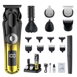 Beard Trimmer for Men,IPX7 Waterproof Hair Clippers Hair Trimmers Set,6 in 1 Professional Mens Grooming Kit for Mustache,Body, Nose, Ear and Face,Cordless Electric Shaver Razor Whit LED Display