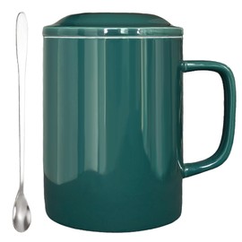 WEOPYCJ Oversized Ceramic Coffee Mugs 33 oz with Lid and Spoon Green