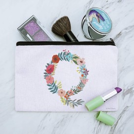 Letter Q Floral Monogram Initial Makeup Cosmetic Bag Organizer Pouch