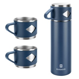 Stainless Steel Thermo 700ml/23.7oz Vacuum Insulated Bottle with Cup for Coffee Hot drink and Cold drink water flask.(Blue,Set)