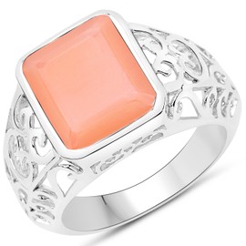 5.75 Carat Genuine Peach Moonstone .925 Sterling Silver Ring