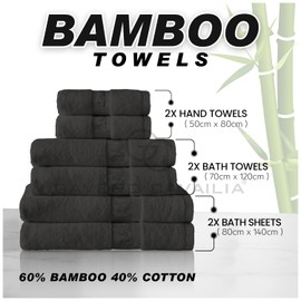 GC GAVENO CAVAILIA Large Bath Towel Bamboo Towels 2 Pack (70x120cm) - Highly Absorbent Quick Dry Towels (40% Cotton, 60% Bamboo) - Washable Bathroom Towel Black - 500 GSM
