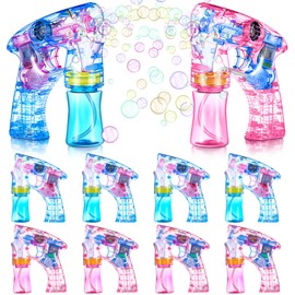 Halloscume 8 Pcs LED Light up Bubble Gun for Kids, Battery Operated Bubble Blowers with Music Automatic Bubble Maker Machine Bulk Bubble Gun Blasters for Wedding Party Birthday Summer (Blue and Pink)