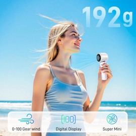 Portable Handheld Fan, 14000RPM High Speed Brushless Motor, 4 Speed Settings, Digital Display, 10 Hour Battery, White