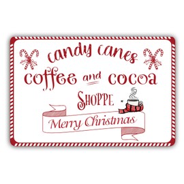 Candy Canes Coffee and Cocoa Shoppe Metal Tin Sign Funny Tin Signs for Kitchen Cafe Bar Coffee Nook Corner Coffee Station Accessories Decor 8x12 inch