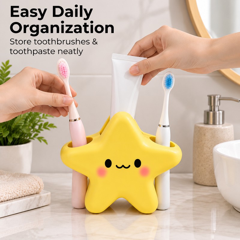 Star-Shaped Toothbrush Holder for Bathroom Organization – Cute Face Design