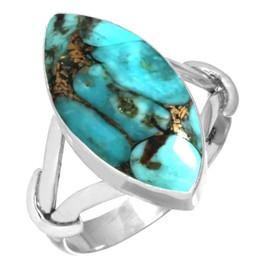 Jeweloporium Copper Blue Turquoise 925 Sterling Silver Ring for Women Stone Cocktail Silver Ring Size Q Easter Gift Victorian Jewelry