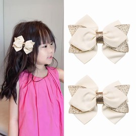 Grosgrain Hair Bow Clip Glitter Hair Bows for Women Girls Hair Bow Alligator Clips Grosgrain Ribbon Hair Bows Sparkly Hair Clips Barrettes for Women Hair Ribbon Bow Hair Accessories 2Pcs