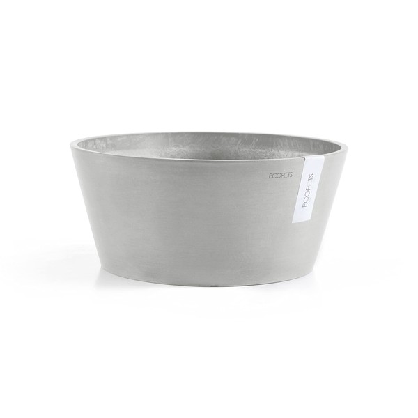 Ecopots Modern Recycled Plastic Frankfurt Flower Pot Planter, White Grey,