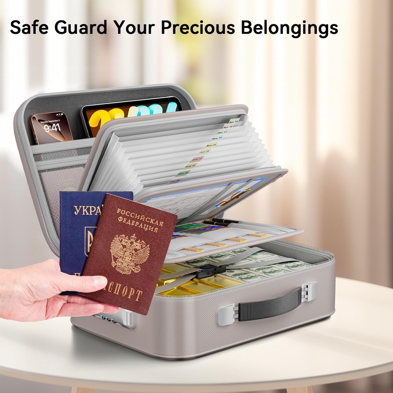 Fireproof Document Box, Hard Case Fireproof Box with Lock, Portable