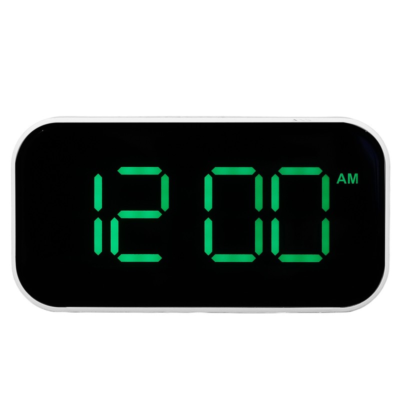 LED Digital Alarm Clock Brightness Adjustable 12/24Hr White Shell Green
