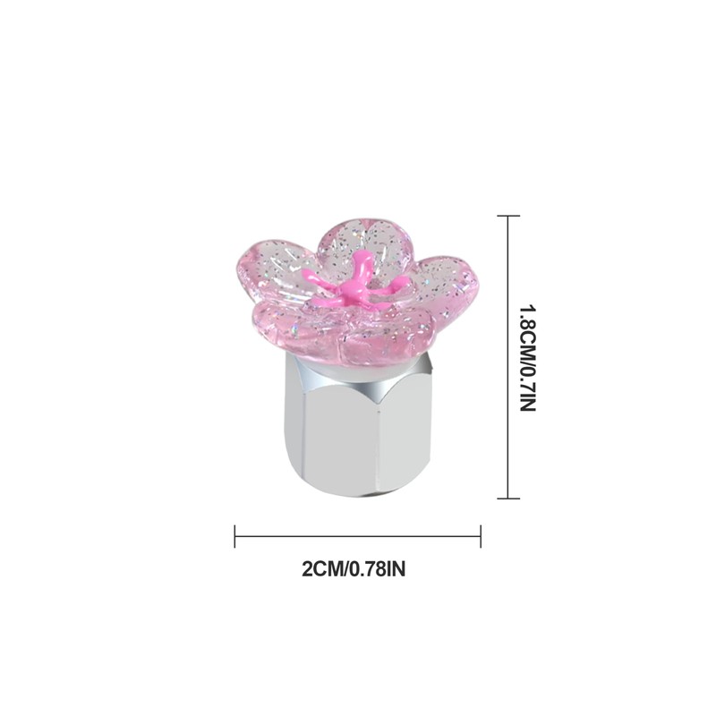 Xalvoria 4-Pack Pink Cherry Blossom Schrader Valve Caps (Silver)