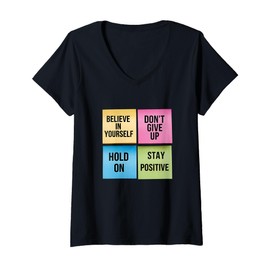 Womens Daily Motivation Inspirational Quotes Post Notes Print V-Neck T-Shirt