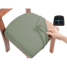 ALESWEAR 4PCS Stretch Spandex Jacquard Dining Room Chair Seat Covers, Removable Washable Anti-dust Dinning Chair Seat Cushion Protectors (Dining 4PC, Cyan)