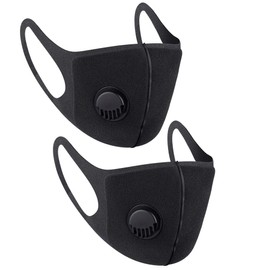 NUÜR 2pcs Fabric Reusable Face Mask, with Air Valve and Ear Loops, Breathable, Soft, Washable, Durable for Everyday Public Use, Black