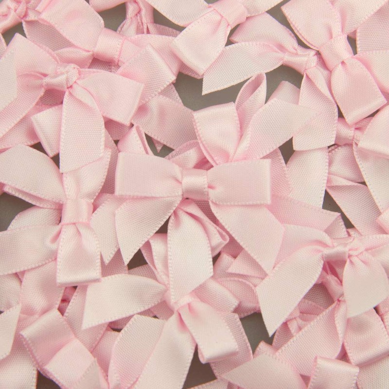 7Rainbows 50pcs Boutique 1.5" Pink Satin Ribbon Mini Bows for
