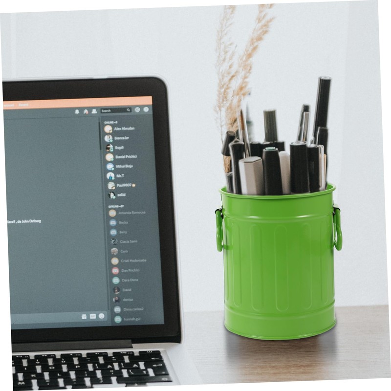 Mobestech Cute Iron Trash Can Multi-Functional Desk Wastebasket and Pen