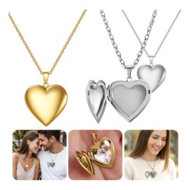 Anebake 2pzs Collar Dije Corazón Para Parejas Fotos Acero Inoxidable,regalos De San Valentín