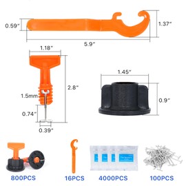 Reusable 1/16" Tile Leveling System Kit (800pcs) w/ 4000 1/12" Cross Spacers + 16 Wrenches & 100 Steel Pins - Professional Floor Installation Tools(800, 1/12)