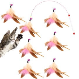 Cat Toy, Feather Toy, Cat Toy, 35.4 inches (90 cm), Elasticity, Natural Bird Wing Stick with Bell Included, 6 Replacement Feathers, For Cats with Bell, Stress Relief, Lack of Exercise, Cat Supplies,
