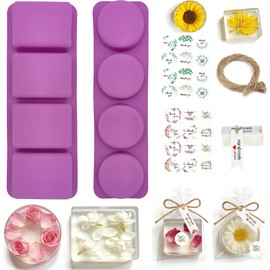 DIY Soap Making Kit with 2 Silicone Molds, 48 Thank You Stickers, 48 Gift Tags, 65ft Twine, Handmade Soap Crafting Set