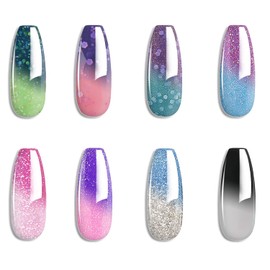 Juego de esmaltes de uñas en gel juego de esmaltes de uñas en gel que cambian de color, morado, azul, rosa, rojo, laverde, rojo viento y negro        