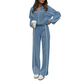 HAEOF Women 2 Piece Sweatsuit 2025 Fall Long Sleeve Zip Up Sweatshirt Jogger Pants Machting Lounge Sets Track Suit(Dusty Blue, XL)