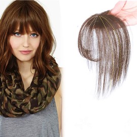 Goessom Clip in Bangs One Piece Fringe with Temple Remy Human Hair 3D Topper Bangs for Women 1 Pieces Straight Air Bangs