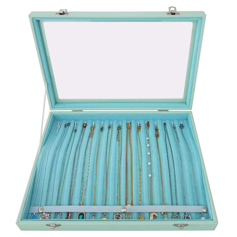 BesyPro Clear Lid Necklace Storage Box - Women Anti-Tangle 15