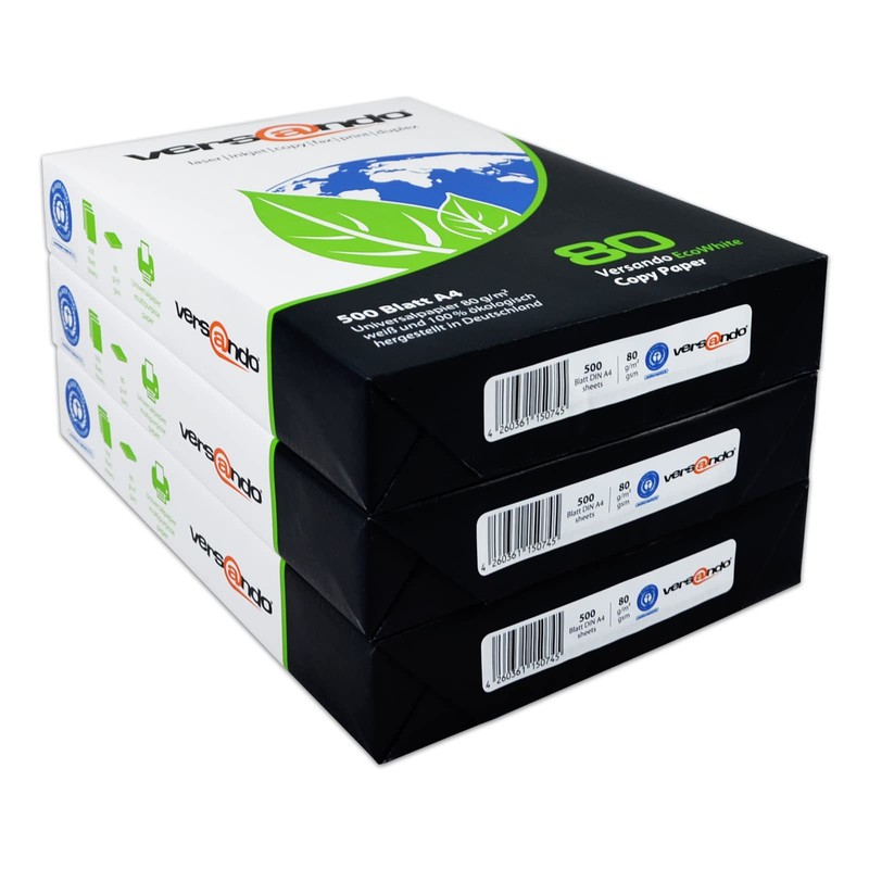 versando 1,500 Sheets Recycled Paper DIN A4 EcoWhite 80 g