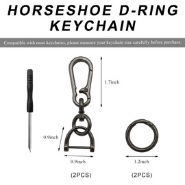 SHMZK 2PCS Car Keychain, Detachable Horseshoe Shape D-Ring Spring Ring Key Chain, Metal Clip Carabiner Key Fob Holder (Bright Black)