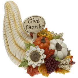 Boston International Fall Autumn Harvest Thanksgiving Tabletop Decoration, 9-Inches, Give Thanks Cornucopia