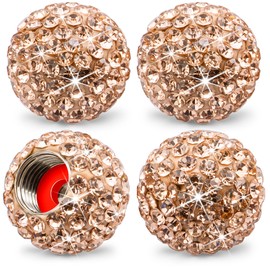 MEAJOO 4PCS Bling Crystal Diamond Tire Stem Valve Caps, Crystal Shinny Rhinestone Car Wheel Tire Valve Caps for Women, Universal for Cars, SUV, Trucks, Bikes, Motorcycles, Bicycles (Rose Gold)