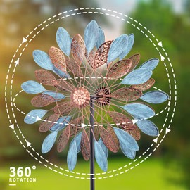 MUMTOP Wind Spinners-Garden Wind Spinners - 75 Inch Wind Spinners for Yard and Garden, Hollow Leaf 360 Degrees Wind Sculptures & Spinners for Yard and Patio Lawn Decor