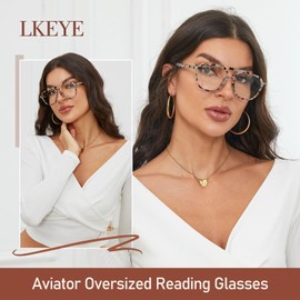 LKEYE Aviator Reading Glasses for Women Men Oversized Blue Light Blocking Computer Reader Designer Ladies Unbreakable Frame Cute Spring Hinge Large Eyewear LK6081 3Pack 1.50+ Strength