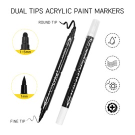YullTaiy Dual Tip Acrylic Paint Pens Markers, 8 Pack Black & White Paint Pens for Wood, Canvas, Stone, Rock Painting, Glass, Ceramic Surfaces, DIY Art Supplies (4 Black + 4 White)