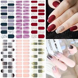 NAILDOKI Nail Stickers 6 Sheets x 14 Pieces Full Wraps Nail Polish Strips, Self-Adhesive Gel Nail Art Decals for Women Girls