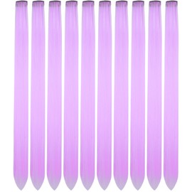 Clip in Hair Extensions Girls Purple Pink Colored Clip in Hair Extensions Colorful Long Straight Synthetic Clip-in Hair Pieces for Women Girls Kids Festival New Year 22 inch