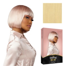 Sensationnel Empire Bob Humanhair Wig - Straight Cut Face Framing Mesh Cap for Comfort With Bangs (10 inch, BLEACHEDBLONDE)