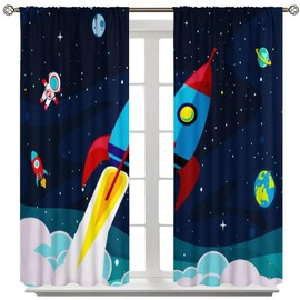 AAVEUP - Cortinas de astronauta cohete para guardería, dibujos animados, divertidos tratamientos de ventana de galaxia, espacio exterior, universo, para niños, bebé, recámara, sala de estar, 42 x 44.5