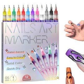 12 Colors Nail Art Pens Set, 2026 Upgraded Nail Art Markers for Gel Nails, Portable Nails Art Tools, Quickly Dry Drawing Painting Liner Pen for DIY Home Salon