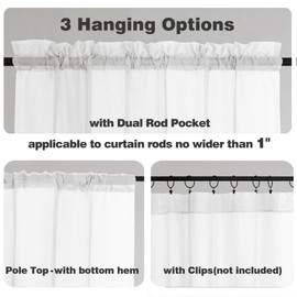 Chyhomenyc White Sheer Curtains 54 Inch Long 2 Panels Set, Short Voile Rod Pocket Drapes for Dinning Small Windows Bathroom Living Room Bedroom, Each 42Wx54L in, 2PCS, White