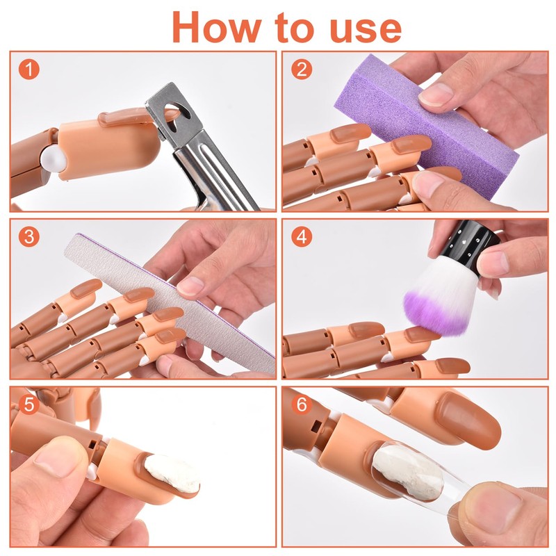 NXJ INFILILA Practice Hand for Acrylic Nails, Flexible Moveable Nail