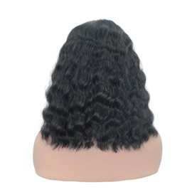Zifeiya 14 Inch Short Bob Wig Deep Water Wave Glueless Middle Part Wavy Small Lace Wet and Wave Curly Hair for Black Women Natural Looking Heat Resistant Fiber Synthetic Wig Black Color