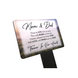 Mom & Dad Memorial Plaque Stake. Beautiful, eye-catching, waterproof grave marker printed with a landscape image and a remembrance poem. (Landscape)